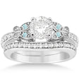 Butterfly Diamond & Aquamarine Bridal Set 14k White Gold (0.42ct)