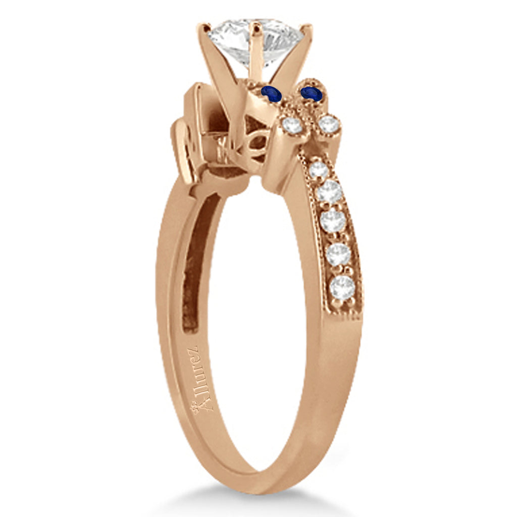 Butterfly Diamond & Blue Sapphire Bridal Set 18k Rose Gold (0.42ct)