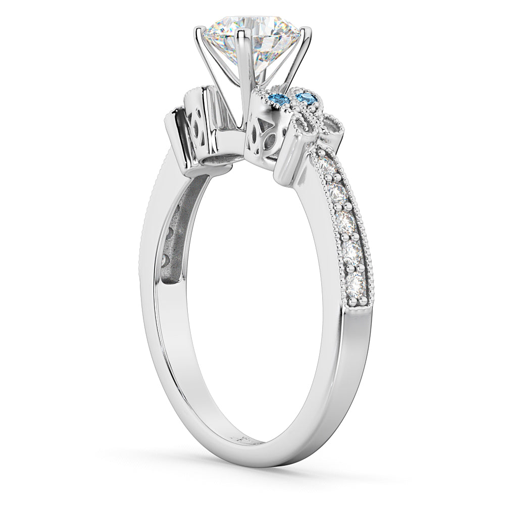 Butterfly Diamond & Blue Topaz Engagement Ring 14k White Gold (0.20ct)