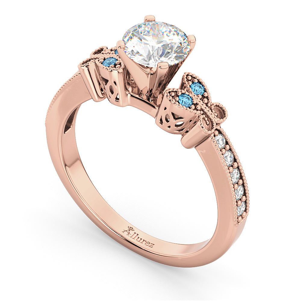 Butterfly Diamond & Blue Topaz Engagement Ring 18k Rose Gold (0.20ct)