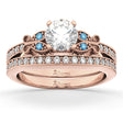 Butterfly Diamond &  Blue Topaz Bridal Set 14k Rose Gold (0.42ct)