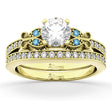 Butterfly Diamond &  Blue Topaz Bridal Set 14k Yellow Gold (0.42ct)