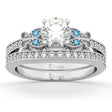 Butterfly Diamond &  Blue Topaz Bridal Set 18k White Gold (0.42ct)