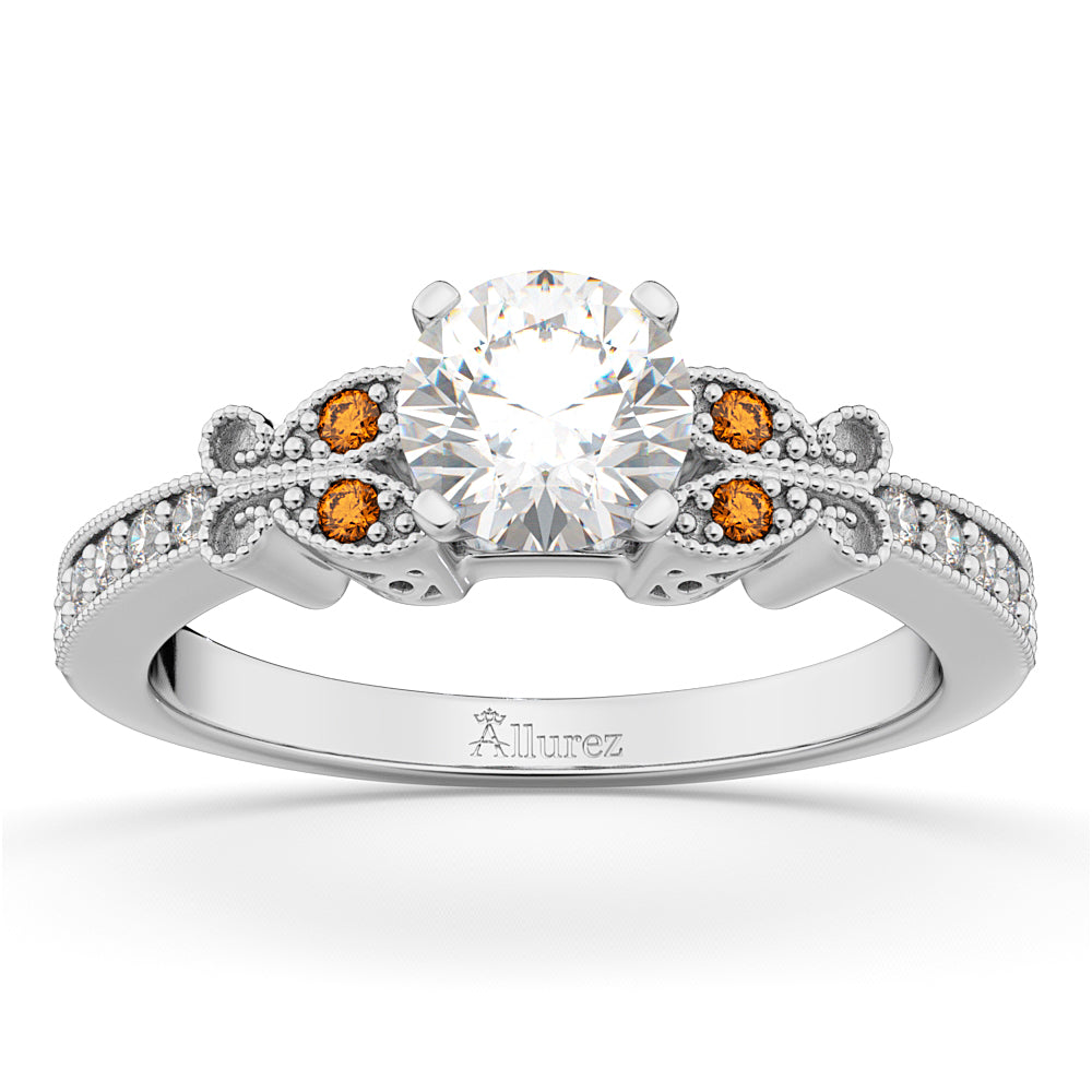 Butterfly Diamond & Citrine Engagement Ring 14k White Gold (0.20ct)