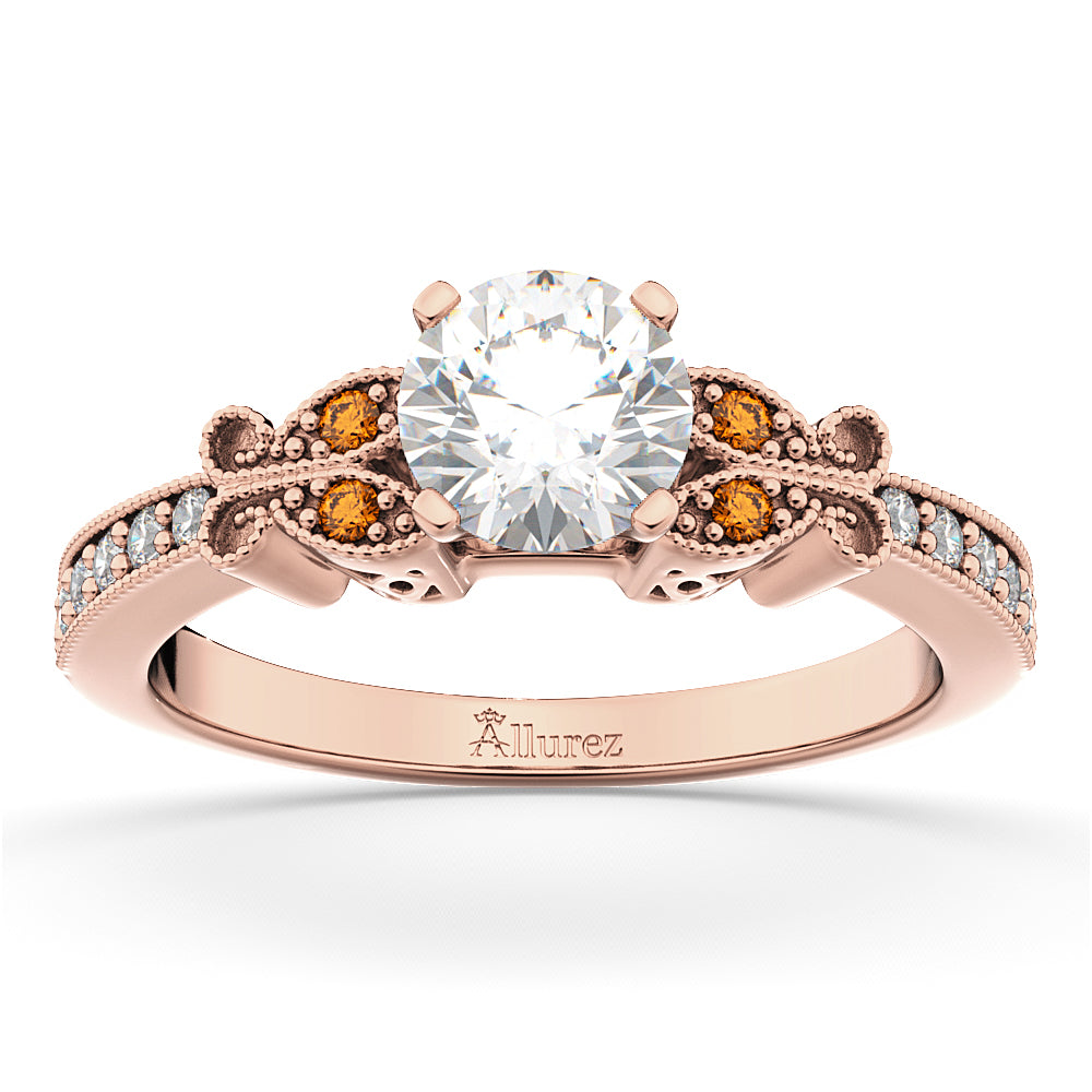 Butterfly Diamond & Citrine Engagement Ring 18k Rose Gold (0.20ct)