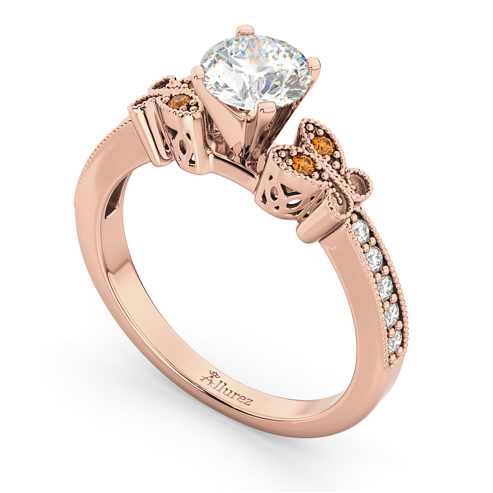 Butterfly Diamond & Citrine Engagement Ring 18k Rose Gold (0.20ct)