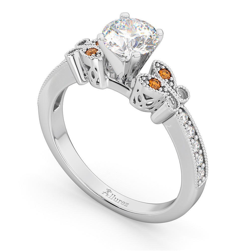 Butterfly Diamond & Citrine Engagement Ring 18k White Gold (0.20ct)