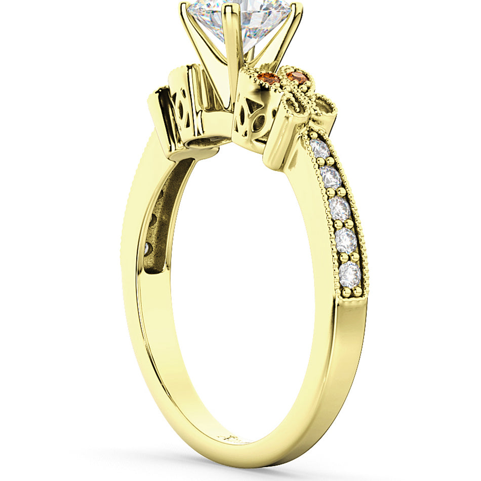Butterfly Diamond & Citrine Engagement Ring 18k Yellow Gold (0.20ct)
