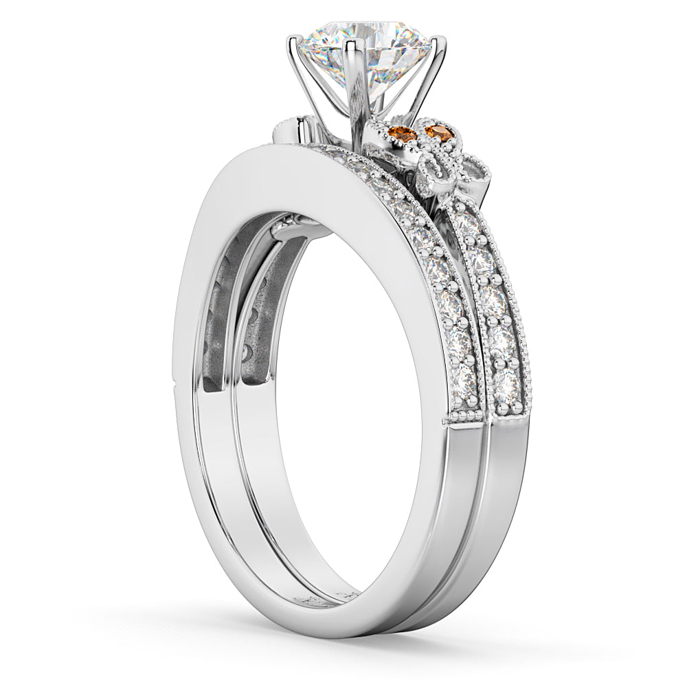 Butterfly Diamond & Citrine Bridal Set 14k White Gold (0.42ct)