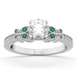 Butterfly Diamond & Emerald Engagement Ring 14k White Gold (0.20ct)