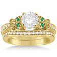 Butterfly Diamond & Emerald Bridal Set 18k Yellow Gold (0.42ct)