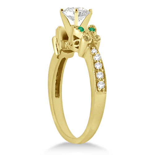 Butterfly Diamond & Emerald Bridal Set 18k Yellow Gold (0.42ct)