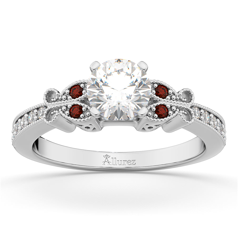 Butterfly Diamond & Garnet Engagement Ring 14k White Gold (0.20ct)