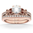 Butterfly Diamond & Garnet Bridal Set 14k Rose Gold (0.42ct)