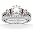 Butterfly Diamond & Garnet Bridal Set 14k White Gold (0.42ct)