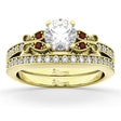 Butterfly Diamond & Garnet Bridal Set 14k Yellow Gold (0.42ct)