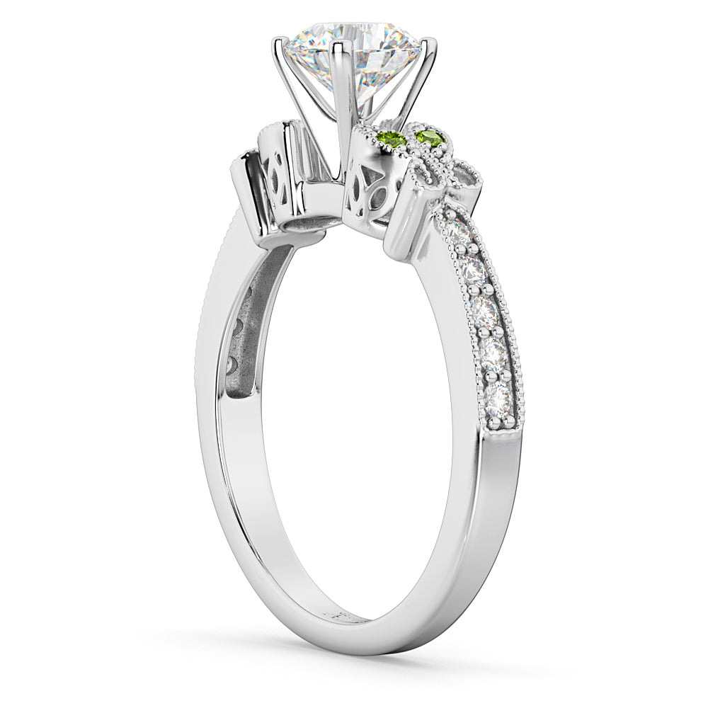 Butterfly Diamond & Peridot Engagement Ring 14k White Gold (0.20ct)
