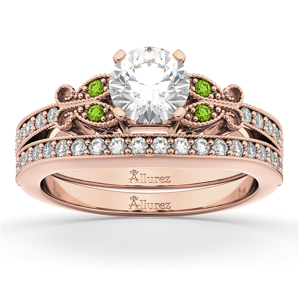 Butterfly Diamond & Peridot Bridal Set 18k Rose Gold (0.42ct)
