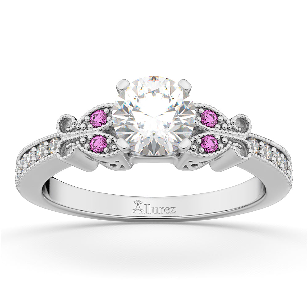 Butterfly Diamond & Pink Sapphire Engagement Ring 18k White Gold (0.20ct)