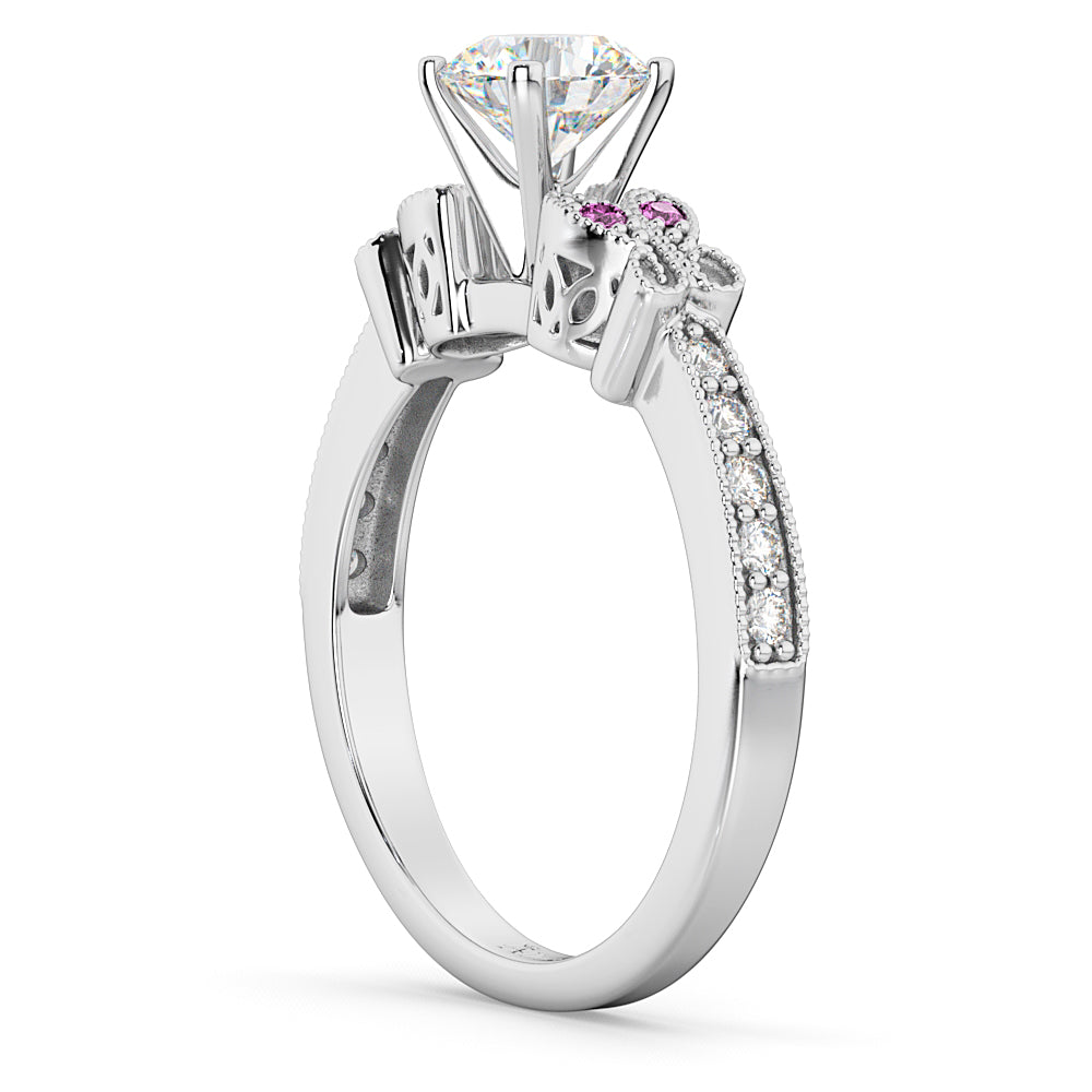 Butterfly Diamond & Pink Sapphire Engagement Ring 18k White Gold (0.20ct)