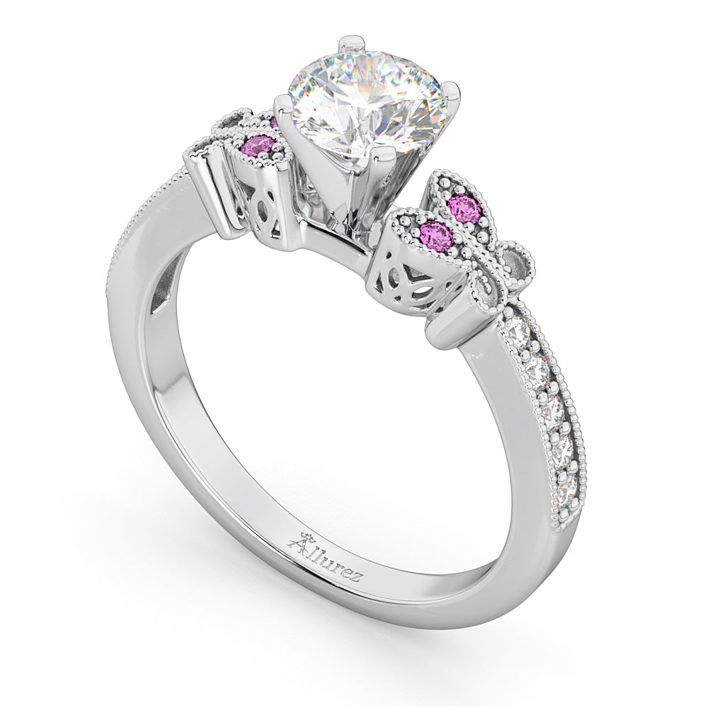 Butterfly Diamond & Pink Sapphire Engagement Ring 18k White Gold (0.20ct)