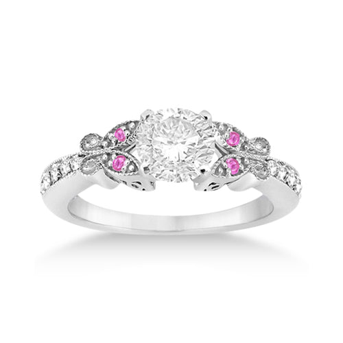 Butterfly Diamond & Pink Sapphire Engagement Ring Platinum (0.20ct)