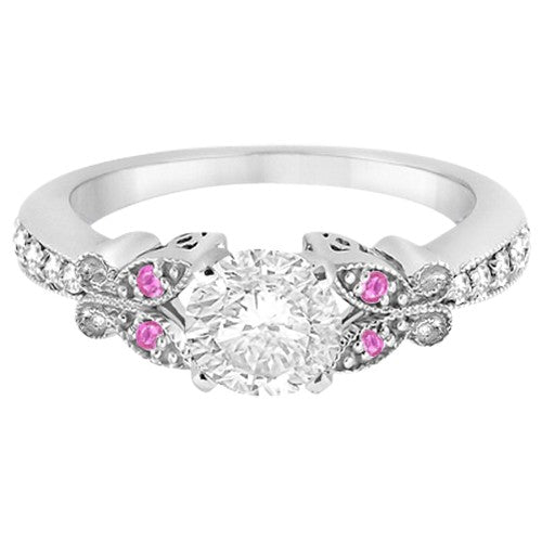 Butterfly Diamond & Pink Sapphire Engagement Ring Platinum (0.20ct)