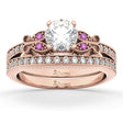 Butterfly Diamond & Pink Sapphire Bridal Set 14k Rose Gold (0.42ct)