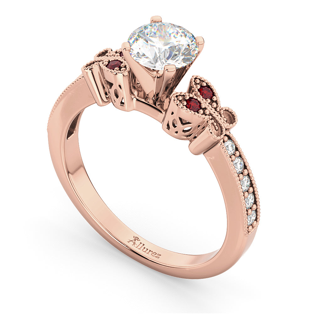 Butterfly Diamond & Ruby Engagement Ring 14k Rose Gold (0.20ct)