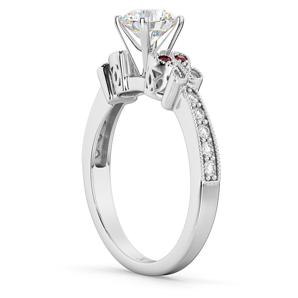 Butterfly Diamond & Ruby Engagement Ring 14k White Gold (0.20ct)