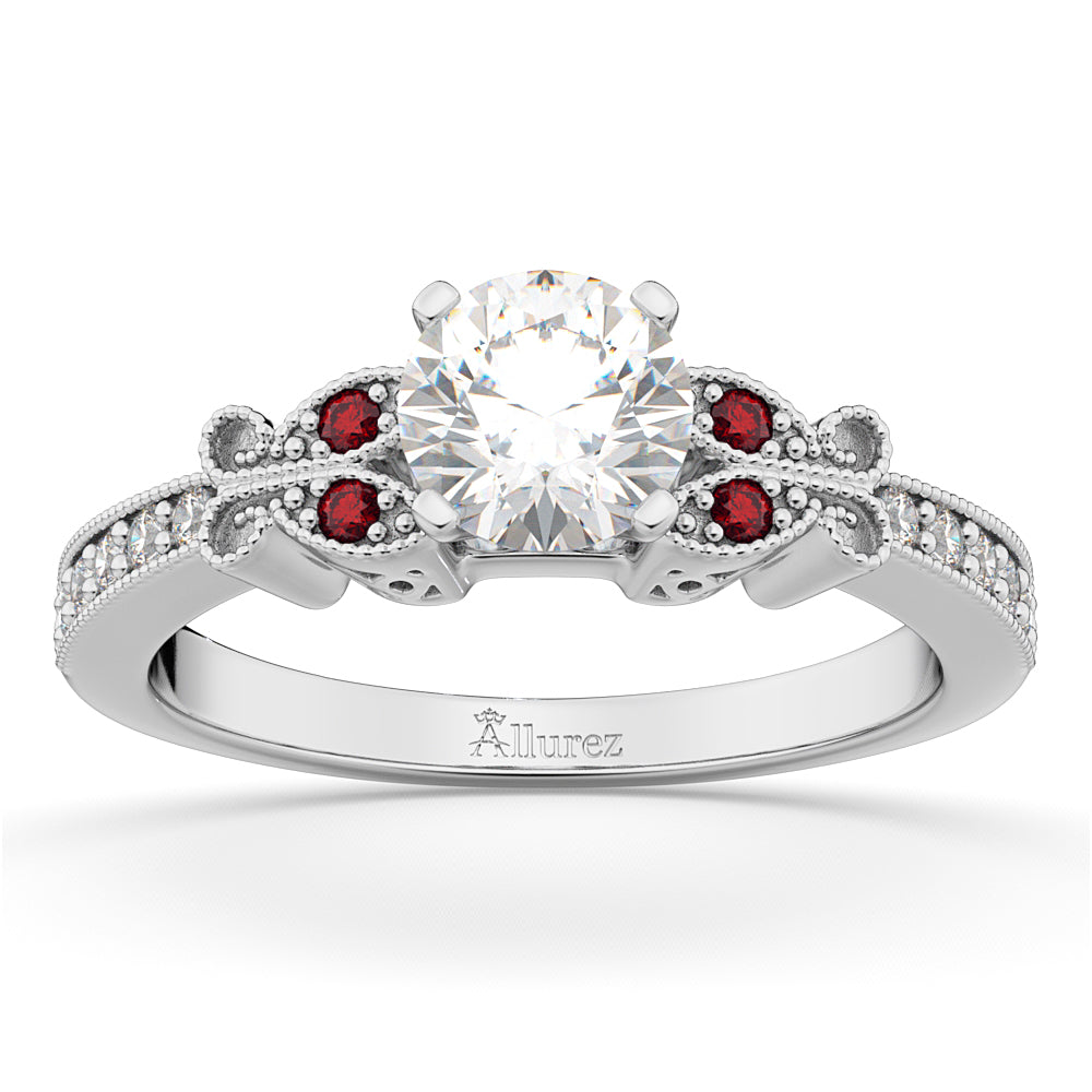 Butterfly Diamond & Ruby Engagement Ring 18k White Gold (0.20ct)