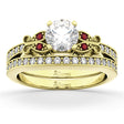 Butterfly Diamond & Ruby Bridal Set 14k Yellow Gold (0.42ct)