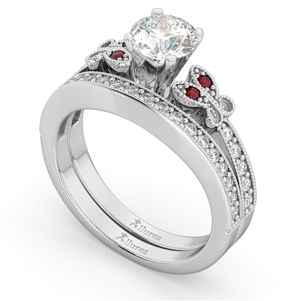 Butterfly Diamond & Ruby Bridal Set 18k White Gold (0.42ct)