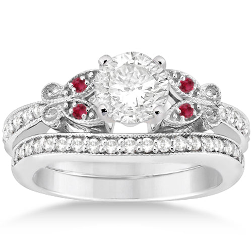 Butterfly Diamond & Ruby Bridal Set Platinum (0.42ct)