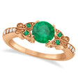 Butterfly Genuine Emerald & Diamond Engagement Ring 14K Rose Gold 1.11ct