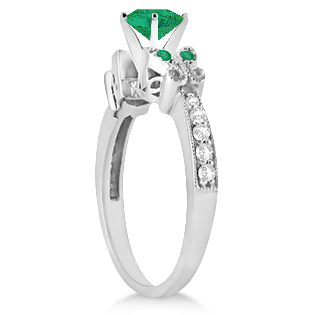 Butterfly Genuine Emerald & Diamond Engagement Ring Platinum (1.91ct)