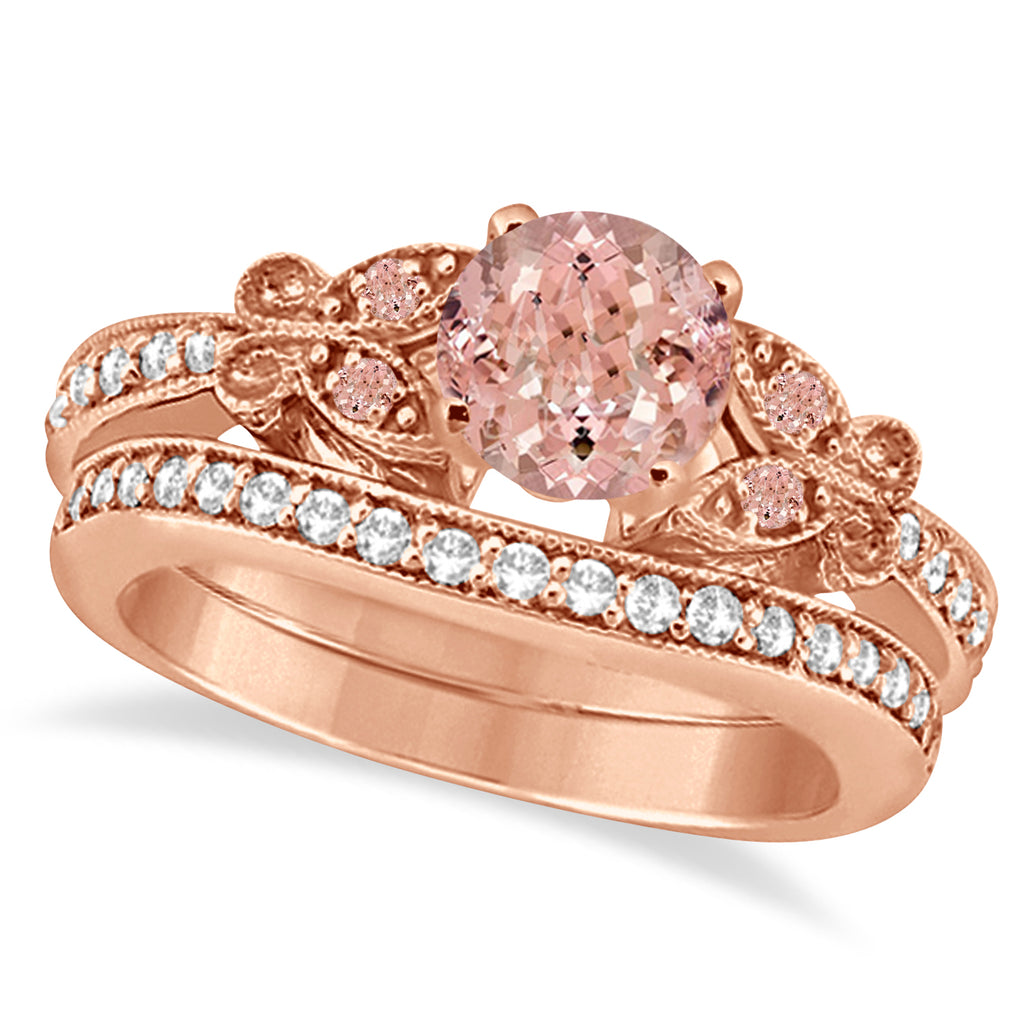 Butterfly Morganite & Diamond Bridal Set 18K Rose Gold 1.10ct