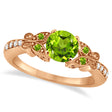 Butterfly Genuine Peridot & Diamond Engagement Ring 18K Rose Gold 1.11ct