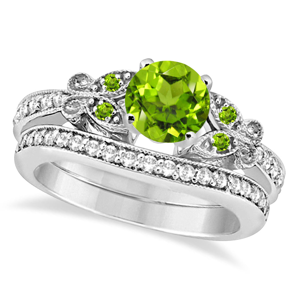 Butterfly Genuine Peridot & Diamond Bridal Set 18K White Gold (1.68ct)