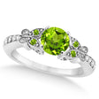 Butterfly Genuine Peridot & Diamond Engagement Ring 14K W. Gold 1.11ct