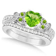 Butterfly Genuine Peridot & Diamond Heart Bridal Set 14k W Gold 1.93ct