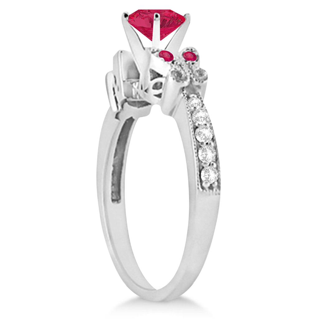 Butterfly Genuine Ruby & Diamond Engagement Ring 18K White Gold (1.81ct)