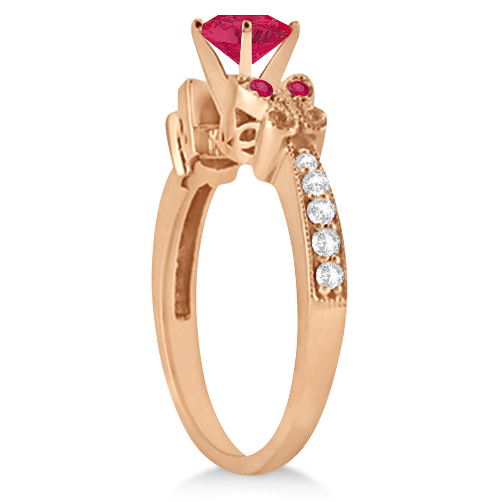 Butterfly Genuine Ruby & Diamond Bridal Set 14k Rose Gold 1.08ctw