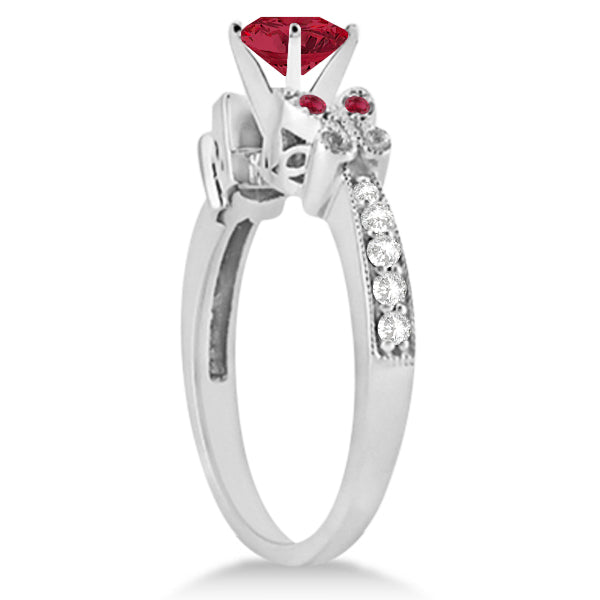 Butterfly Genuine Ruby & Diamond Bridal Set 14k White Gold 1.08ctw