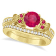 Butterfly Genuine Ruby & Diamond Bridal Set 14k Yellow Gold 1.08ctw