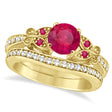 Butterfly Genuine Ruby & Diamond Bridal Set 18K Yellow Gold 1.48ctw