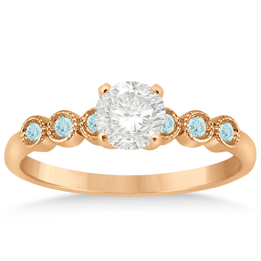 Aquamarine Bezel Set Engagement Ring Setting 14k Rose Gold 0.09ct