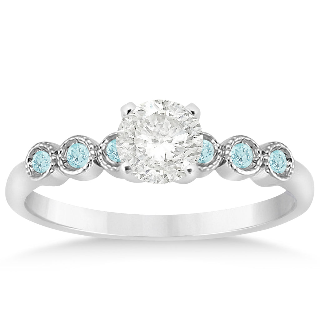 Aquamarine Bezel Set Engagement Ring Setting 14k White Gold 0.09ct