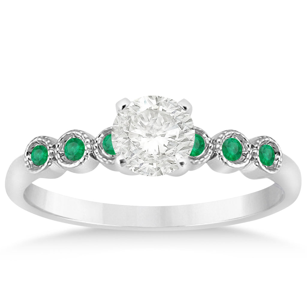 Emerald Bezel Set Engagement Ring Setting 18k White Gold 0.09ct