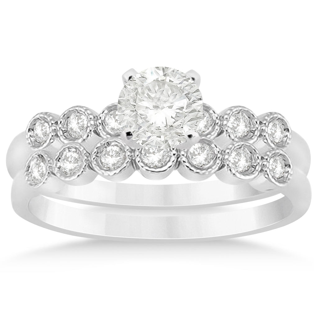 Diamond Bezel Set Bridal Set Setting 14k White Gold (0.19ct)